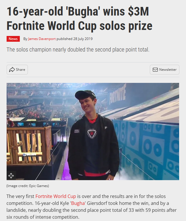 16 years Old Bugha Wins $M