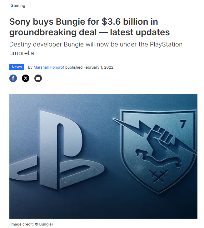 Sonny bought Bungie for 4.6 Billion